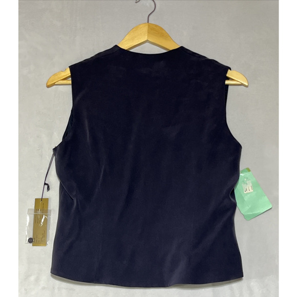 Classiques Entier Silk Button Up Suit Vest Blouse Womens Small Navy V Neck - Picture 2 of 9